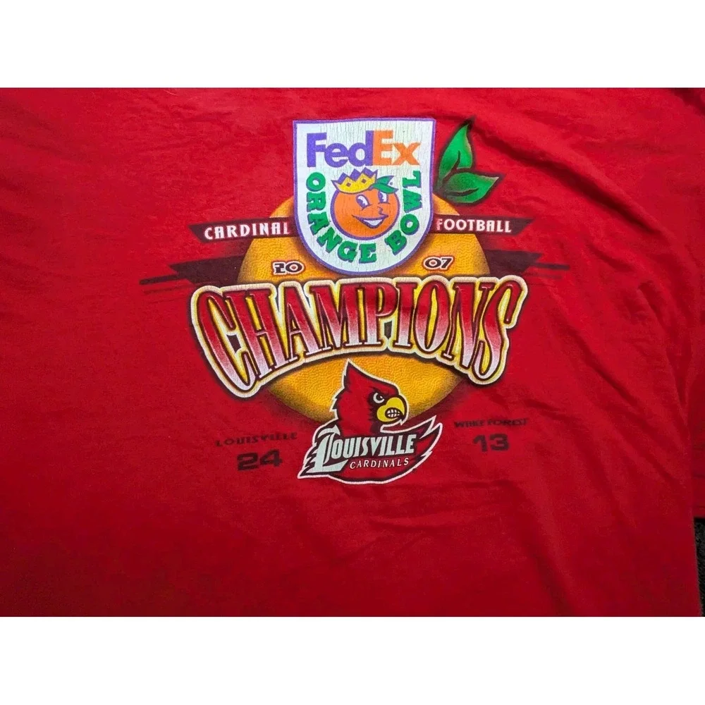 Louisville‎ Cardinals Shirt 2007 Orange Bowl Fedex Graphic Long Sleeve Y2K Tee